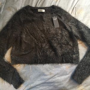 Gray/Green Fuzzy Crop Sweater